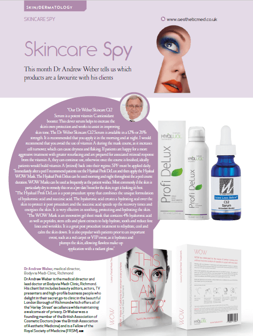 Aesthetic Medicine Magazine featuring Dr Weber Skincare in their January Issue
